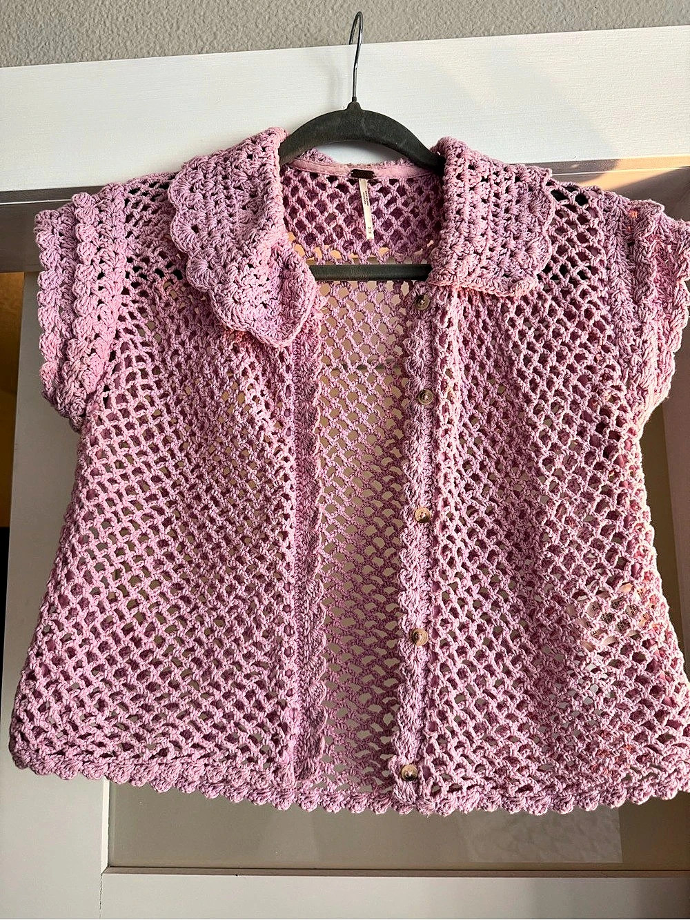 Free People Lily Crochet Top Cardigan Pink Medium